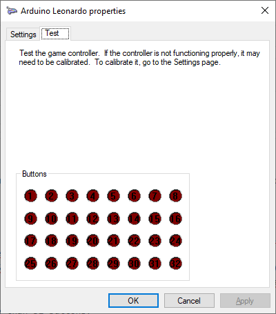 Windows 10 Joystick Test Dialog