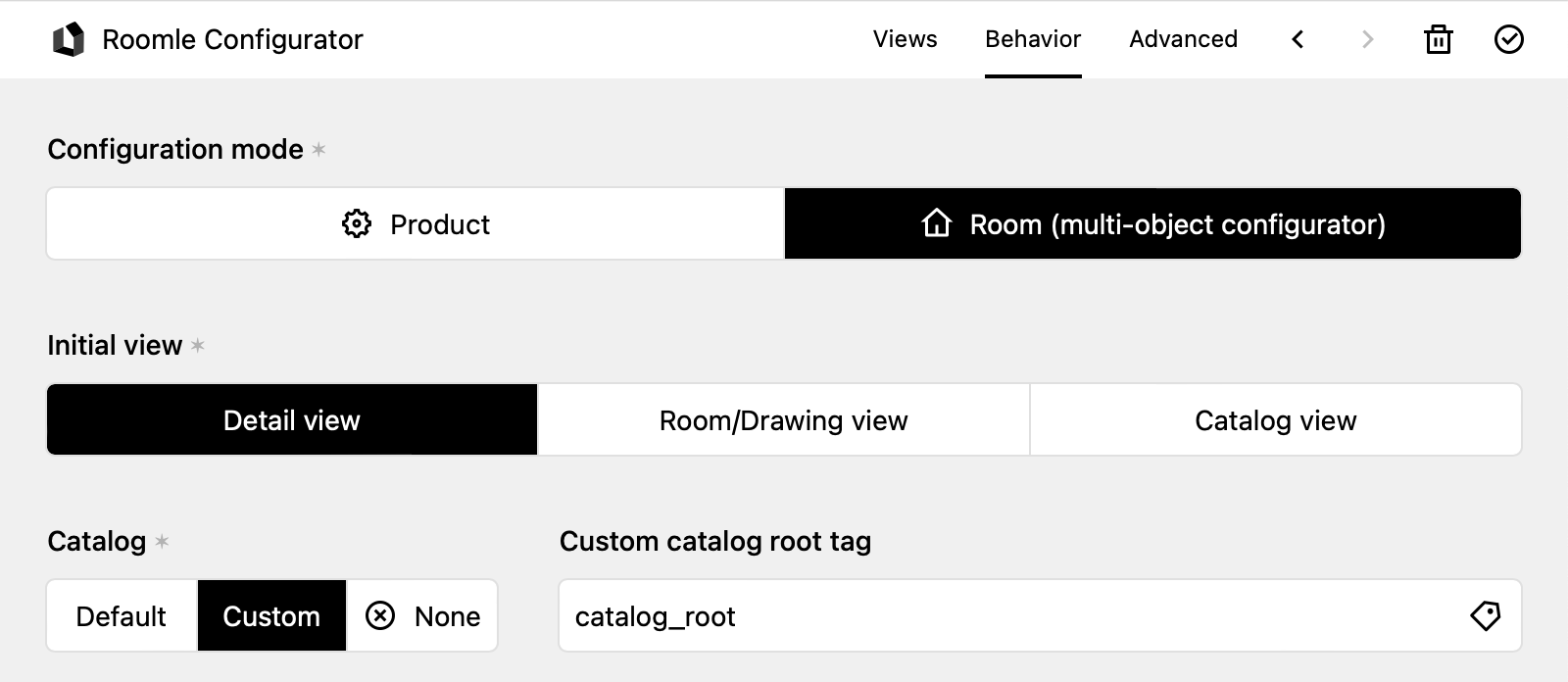 Screenshot of the behavior block settings